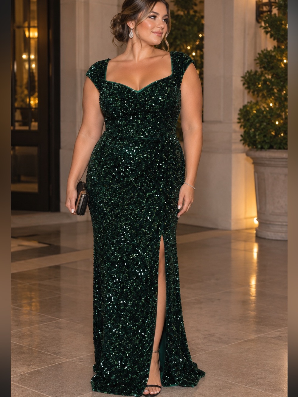 Faeriesty Emerald Green Sequin Evening Gown